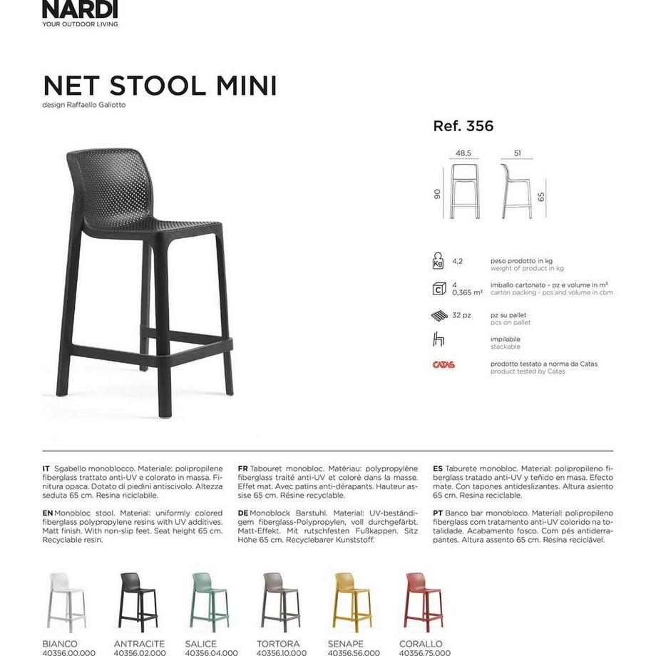 NARDI outdoor Sgabello da bar da giardino Net marrone 90  