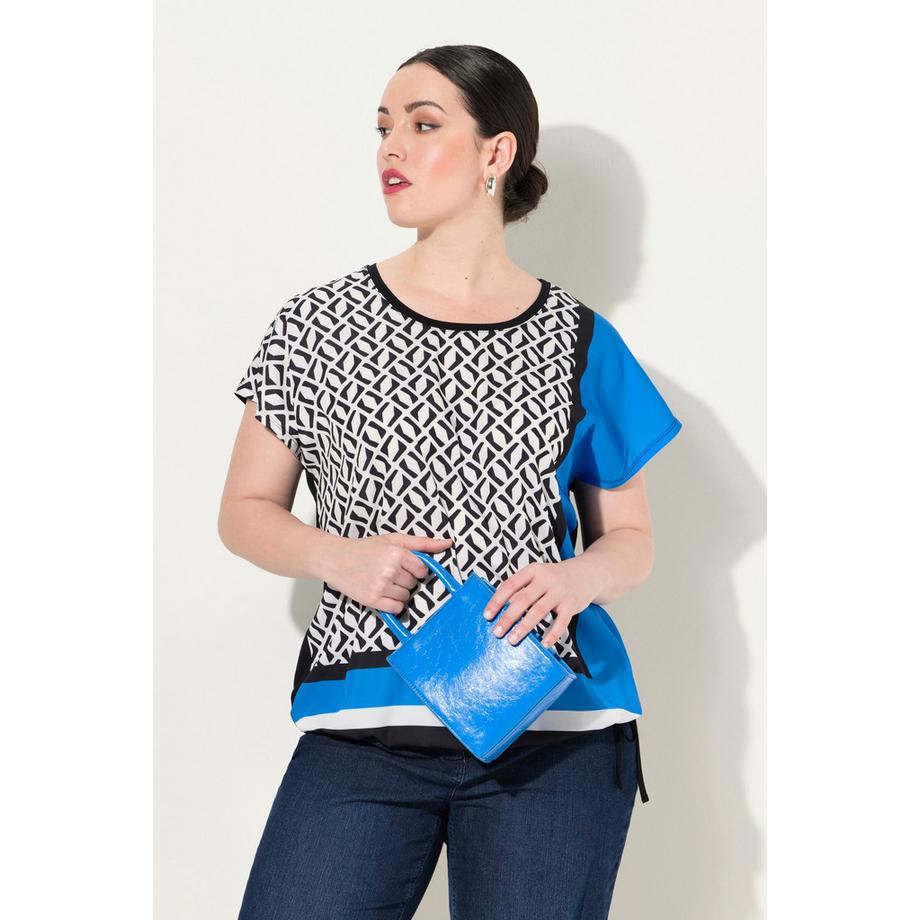 Ulla Popken Maglia Effetto Patchwork Raso Davanti Scollo Rotondo Mezze Maniche  