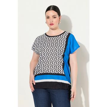 Maglia con davanti in raso, effetto patchwork, scollo rotondo e mezze maniche