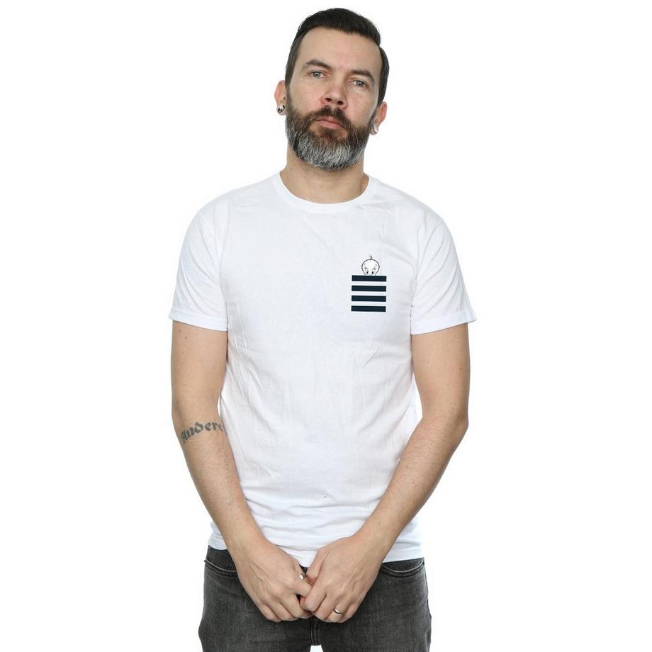 LOONEY TUNES Tweety Pie T-Shirt Rayé Fausse Poche  