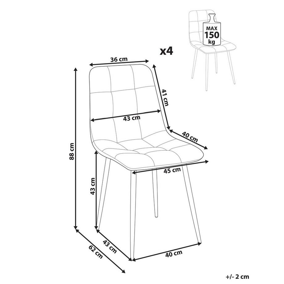 Beliani Lot de 4 chaises de salle à manger en Velours  POWELL  