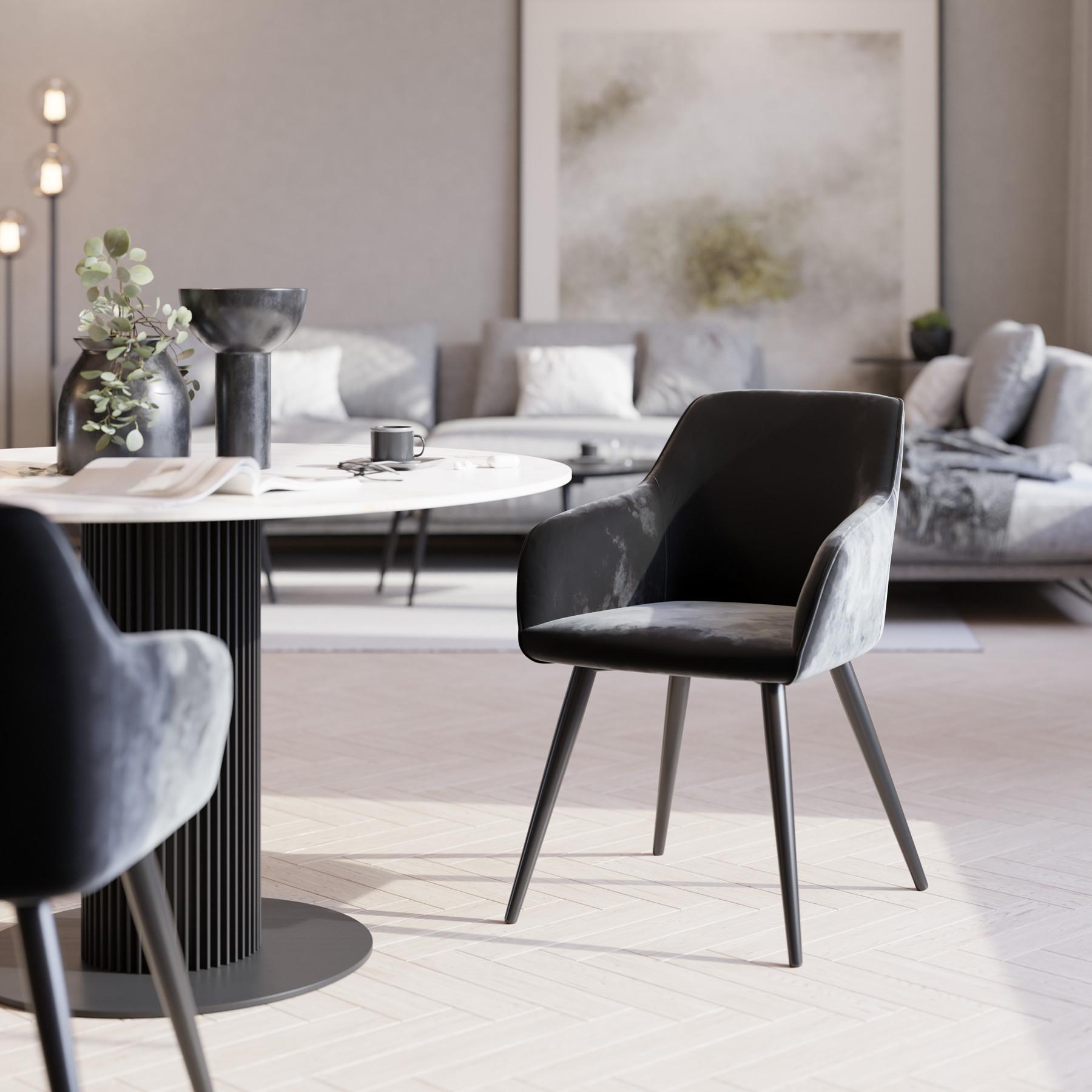 Tectake Sedia Marilyn effetto velluto, gambe nere  