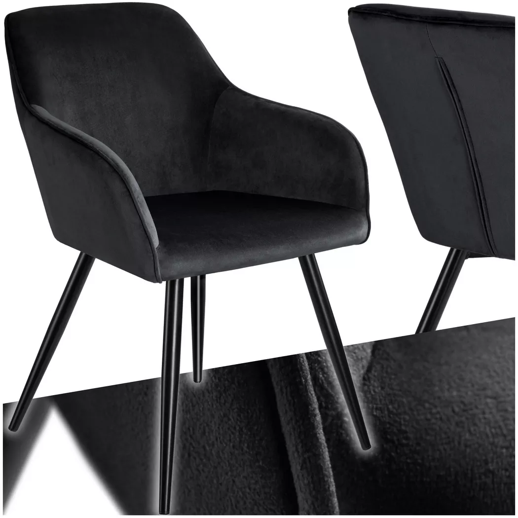 Tectake - Chaise Rembourrée aspect velours dossier ergonomique noir