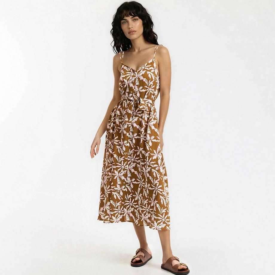 Robe midi à fines bretelles imprimé floral