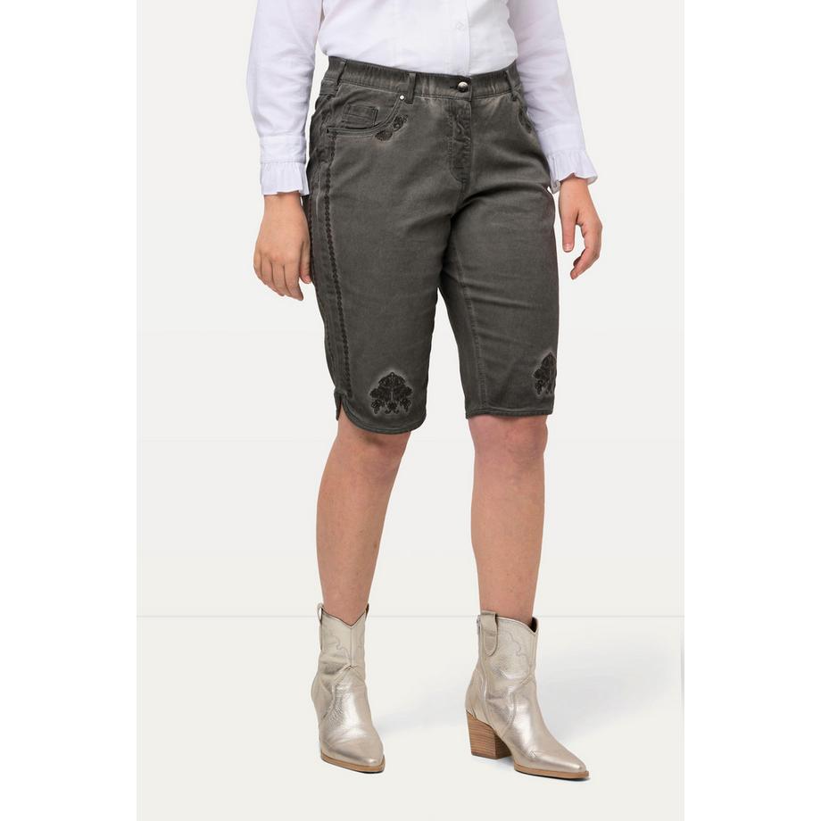 Ulla Popken Mandy Trachten Jeansbermuda Used-Look Stickerei  