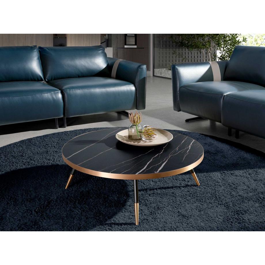 ANGEL CERDA Table basse ronde en marbre de porcelaine et acier noir  