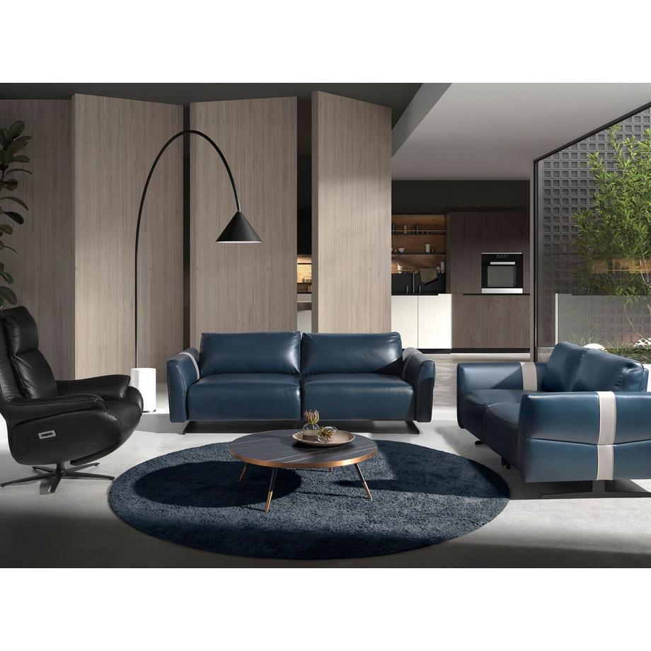 ANGEL CERDA Table basse ronde en marbre de porcelaine et acier noir  