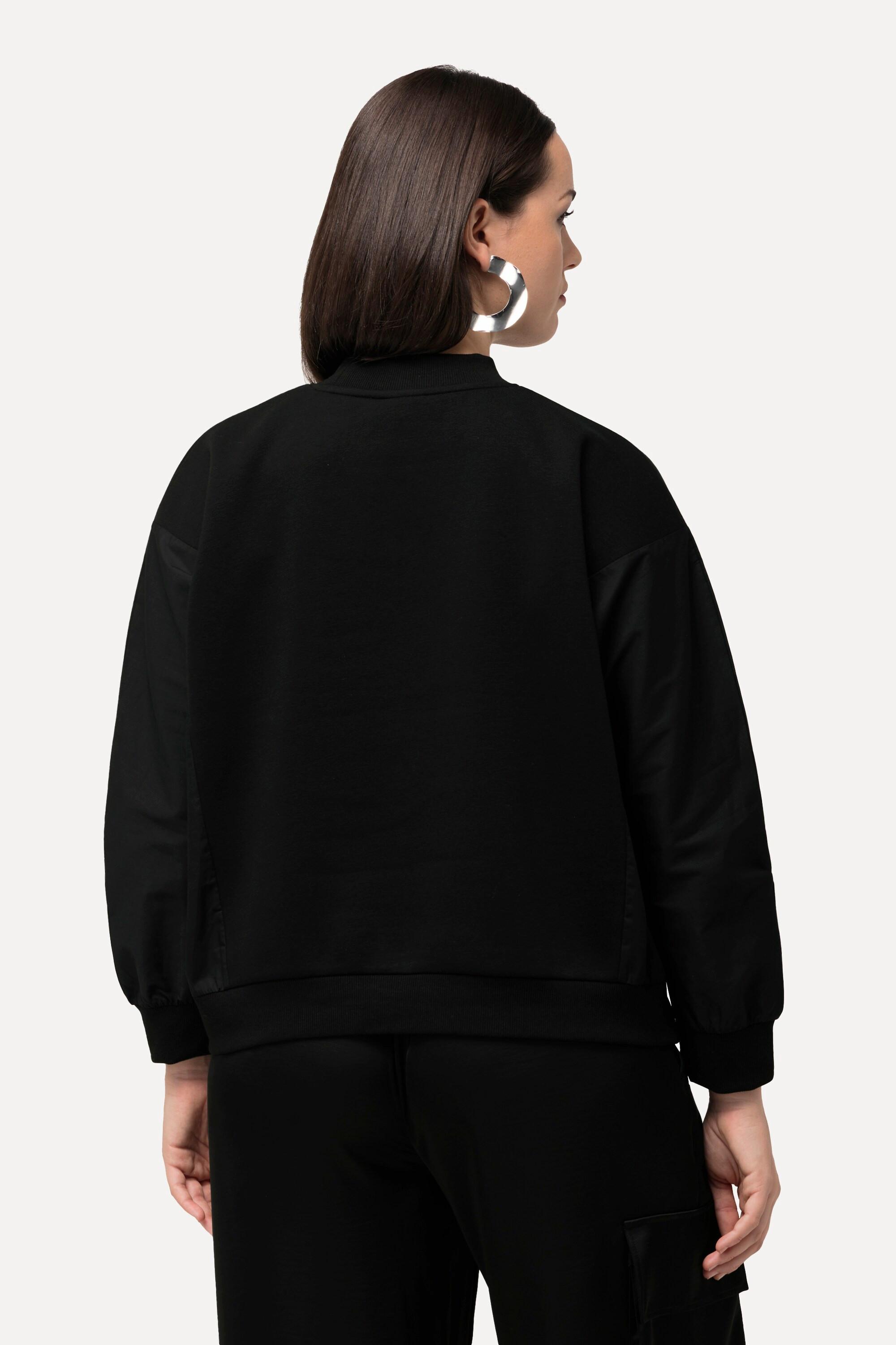 Ulla Popken Felpa Inserto Popeline Scollo Rotondo Maniche Lunghe Pipistrello  