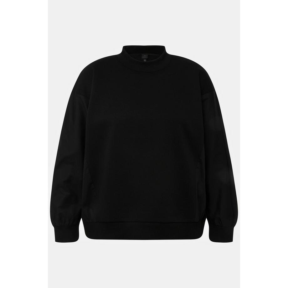 Ulla Popken Sweatshirt Popeline-Einsatz Rundhals Fledermaus-Langarm  