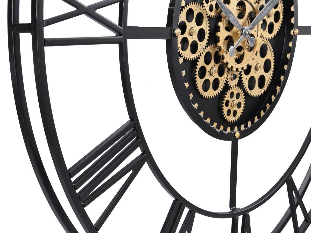 Vente-unique Horloge murale industrielle - D. 80 cm - Métal - Noir et doré - KARIAL  