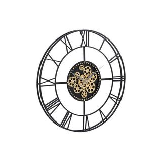 Vente-unique Horloge murale industrielle - D. 80 cm - Métal - Noir et doré - KARIAL  