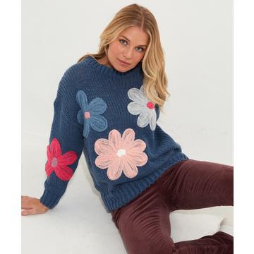 Übergroßer Pullover mit Blumenapplikationen