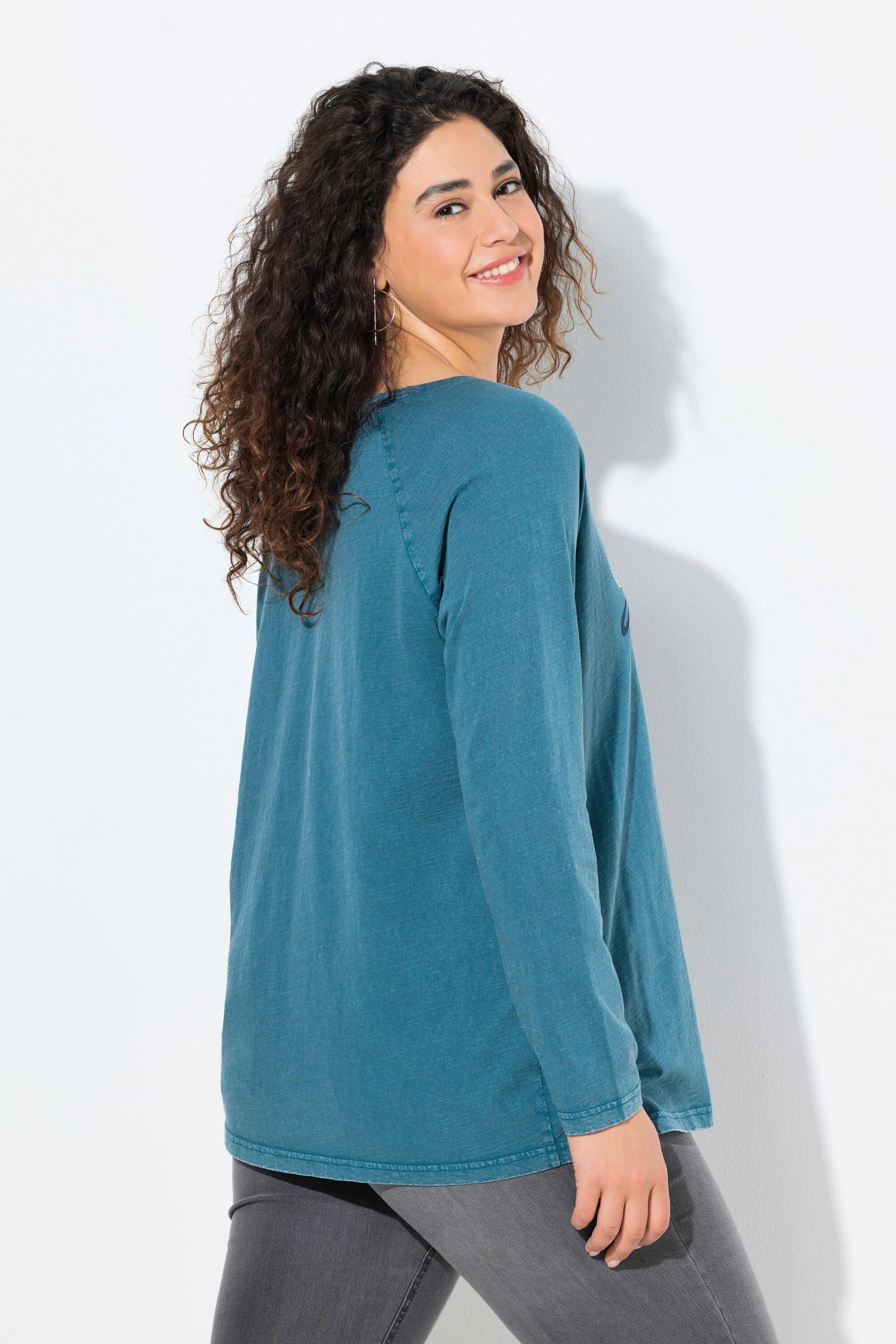 Ulla Popken Vintage Look A-Linie V-Ausschnitt Langarm Shirt  