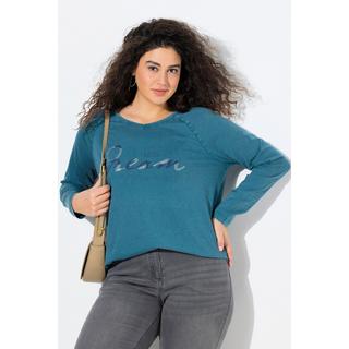 Ulla Popken Vintage Look A-Linie V-Ausschnitt Langarm Shirt  