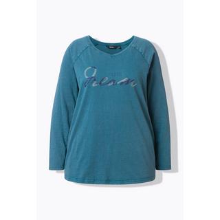 Ulla Popken Vintage Look A-Linie V-Ausschnitt Langarm Shirt  