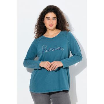 Shirt, Vintage-Look, A-Linie, V-Ausschnitt, Langarm