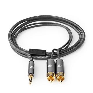 Nedis  Câble audio stéréo | 3,5 mm mâle | 2x RCA mâle | plaqué or | 1,00 m | rond | gris / gris avec métal | carton avec fenêtre couverte 