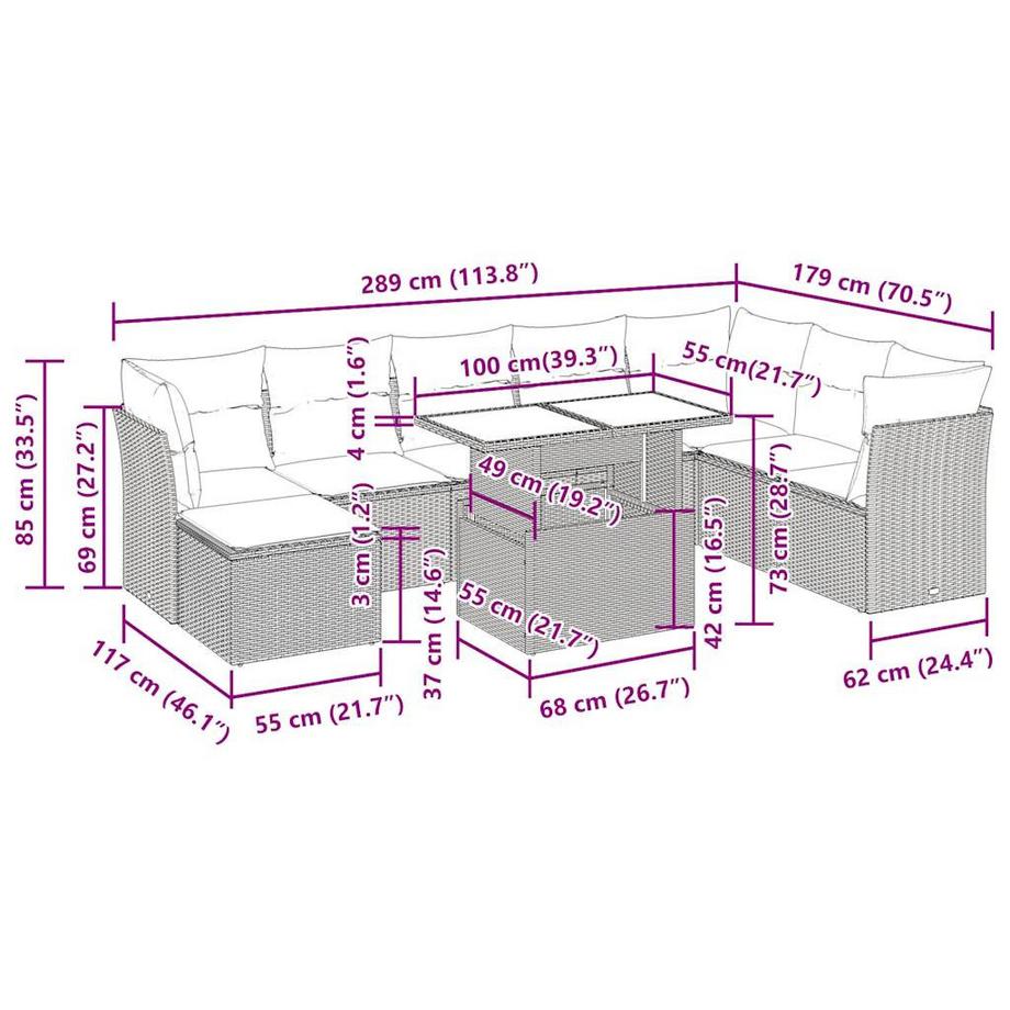 VidaXL Ensemble de canapés de jardin rotin synthétique  