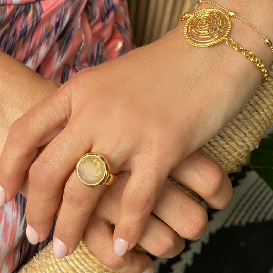 Steinkult  Bague en argent sterling, plaqué or "Quarz rutile doré" 