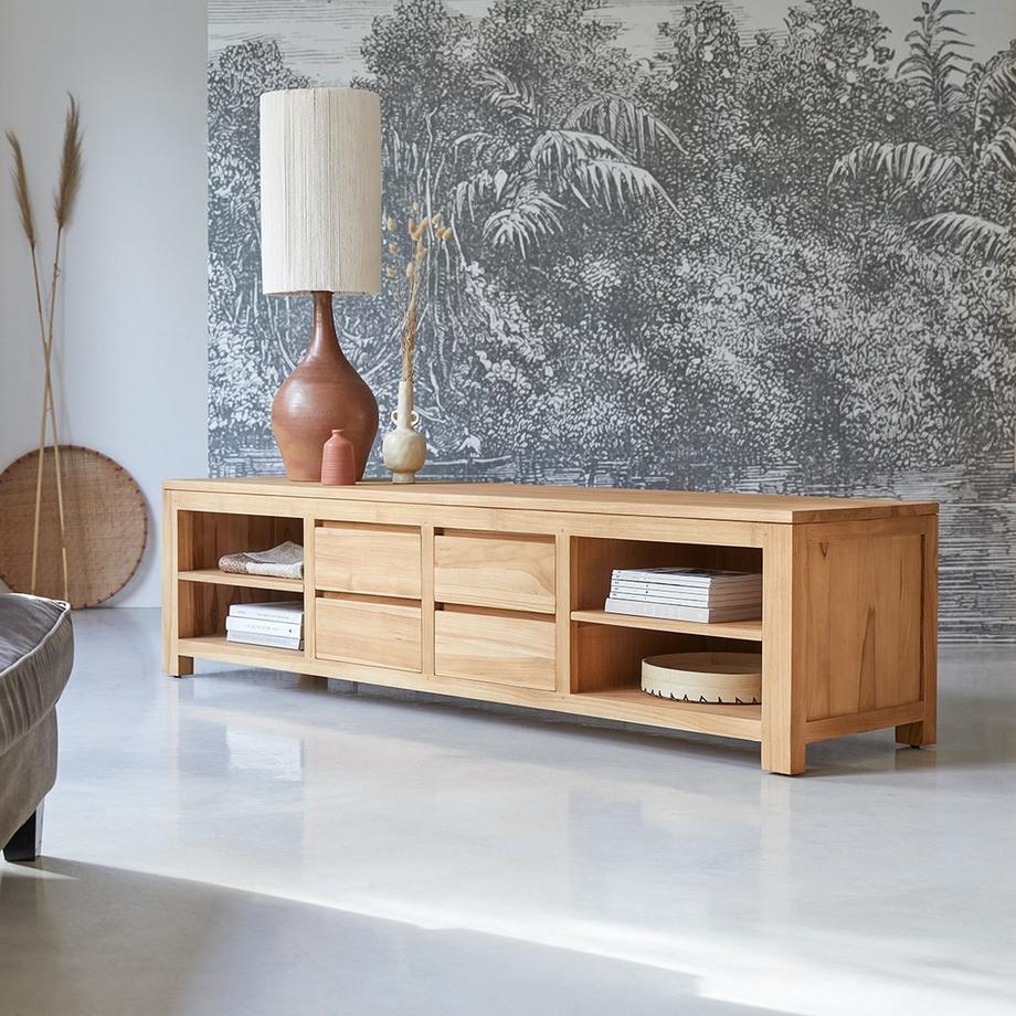 Tikamoon TV Schrank aus massivem Teakholz 200 cm Patio  