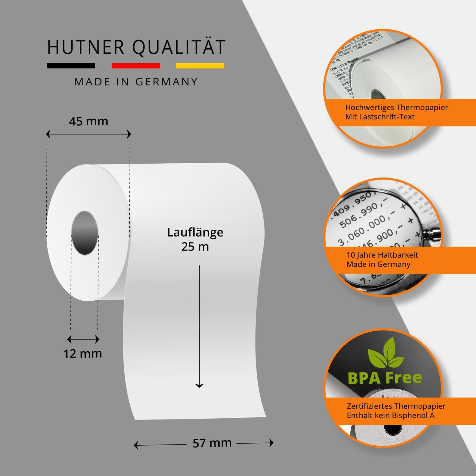 NEUTRAL 10x Thermorolle 57mm-25m Ø45, Kern 12mm | SEPA-Lastschrifttext | BPA-freie Bonrollen  