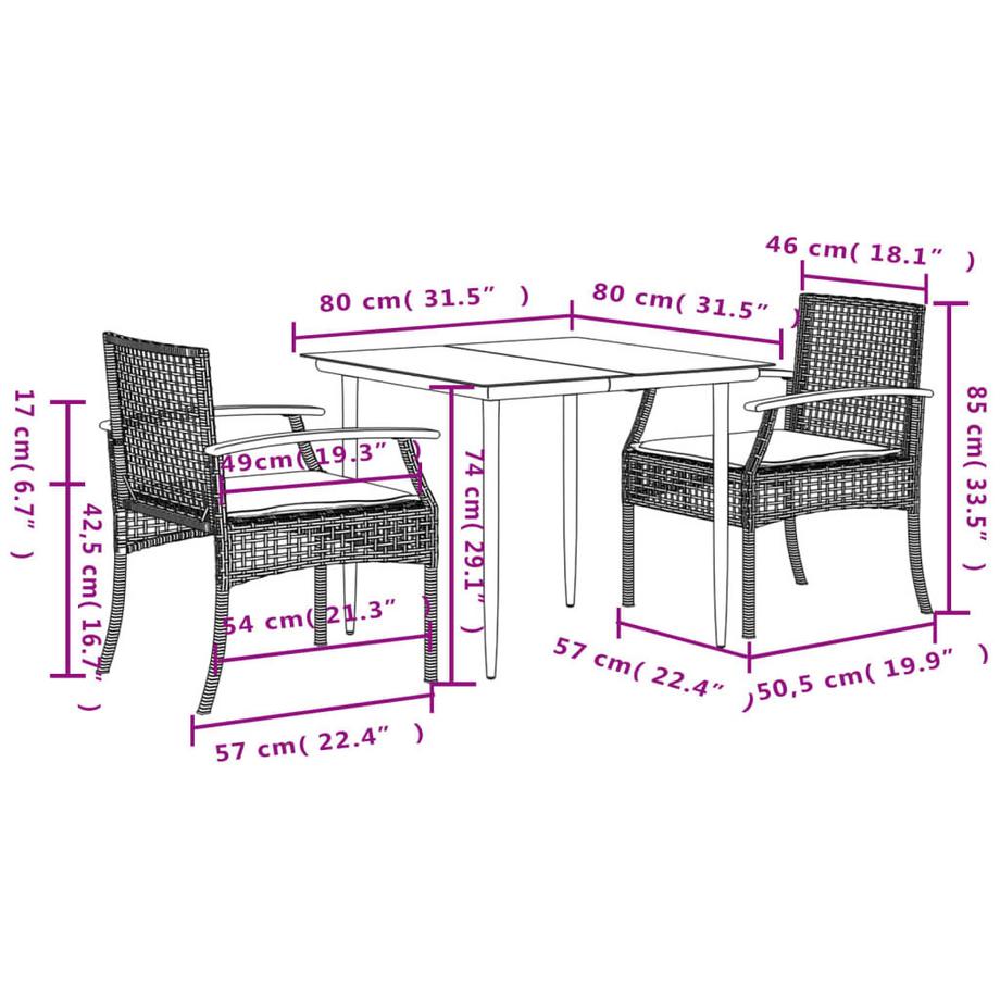 VidaXL Ensemble de salle à manger de jardin rotin synthétique  