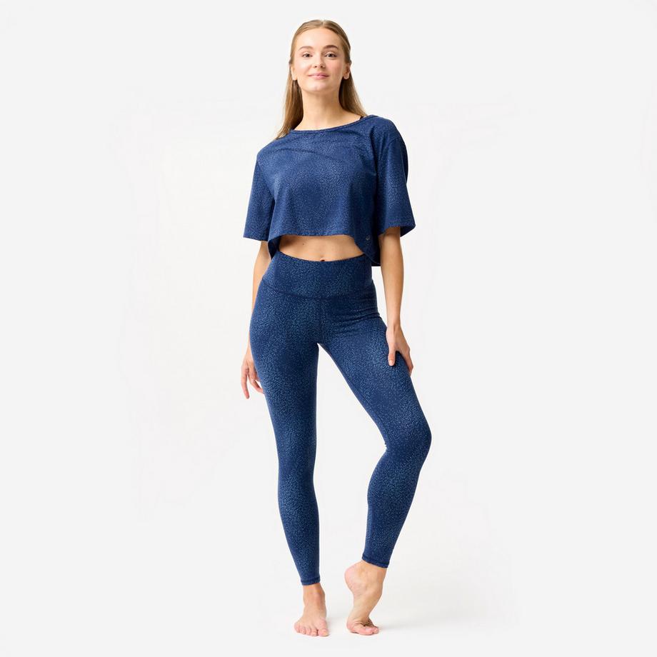 DOMYOS  Tanz-Leggings mit hoher Taille und flachem Bund , bedruckt 