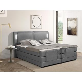 Vente-unique Ensemble complet boxspring tête de lit avec leds + sommiers relaxation électrique + matelas + surmatelas - 2 x 80 x 200 cm - Tissu - Gris clair - ASTEMI de PALACIO  