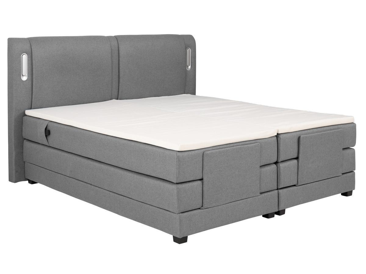 Vente-unique Ensemble complet boxspring tête de lit avec leds + sommiers relaxation électrique + matelas + surmatelas - 2 x 80 x 200 cm - Tissu - Gris clair - ASTEMI de PALACIO  