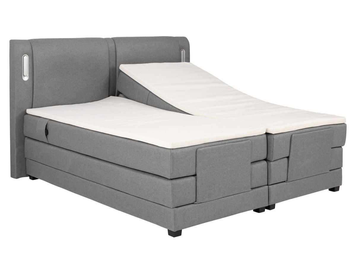 Vente-unique Ensemble complet boxspring tête de lit avec leds + sommiers relaxation électrique + matelas + surmatelas - 2 x 80 x 200 cm - Tissu - Gris clair - ASTEMI de PALACIO  