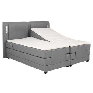 Vente-unique Ensemble complet boxspring tête de lit avec leds + sommiers relaxation électrique + matelas + surmatelas - 2 x 80 x 200 cm - Tissu - Gris clair - ASTEMI de PALACIO  