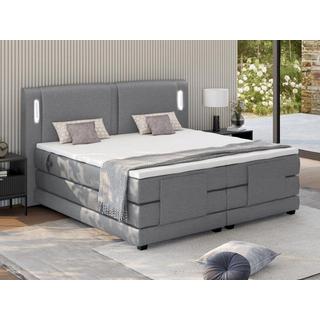 Vente-unique Ensemble complet boxspring tête de lit avec leds + sommiers relaxation électrique + matelas + surmatelas - 2 x 80 x 200 cm - Tissu - Gris clair - ASTEMI de PALACIO  