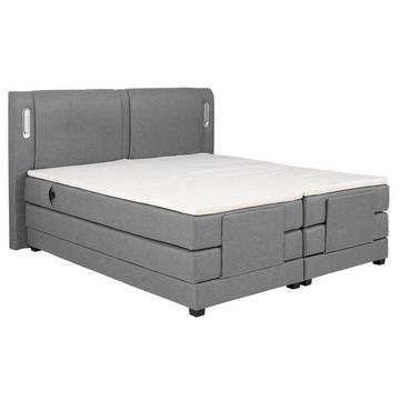 Ensemble complet boxspring tête de lit avec leds + sommiers relaxation électrique + matelas + surmatelas - 2 x 80 x 200 cm - Tissu - Gris clair - ASTEMI de PALACIO