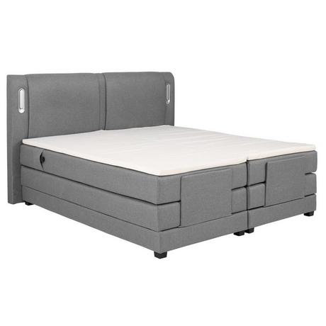 Vente-unique Ensemble complet boxspring tête de lit avec leds + sommiers relaxation électrique + matelas + surmatelas - 2 x 80 x 200 cm - Tissu - Gris clair - ASTEMI de PALACIO  