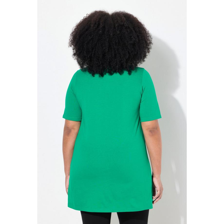 Ulla Popken T-shirt long Col rond Manches courtes Coupe évasée  