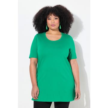 T-shirt long. Col rond et manches courtes. Coupe évasée