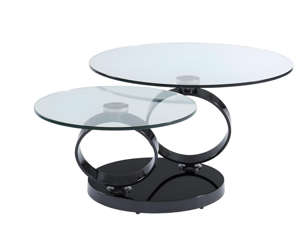 Vente-unique Table basse avec plateaux pivotants JOLINE Verre trempé transparent pied chromé  