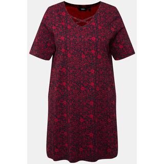 Ulla Popken  T-shirt dal taglio svasato con fiori, scollatura a V e mezze maniche 