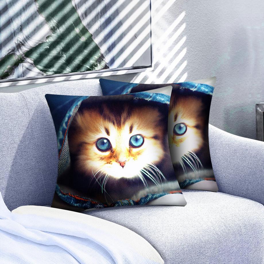 Avizar 2 Stk. Kissenbezüge Kätzchen mit Jeans  