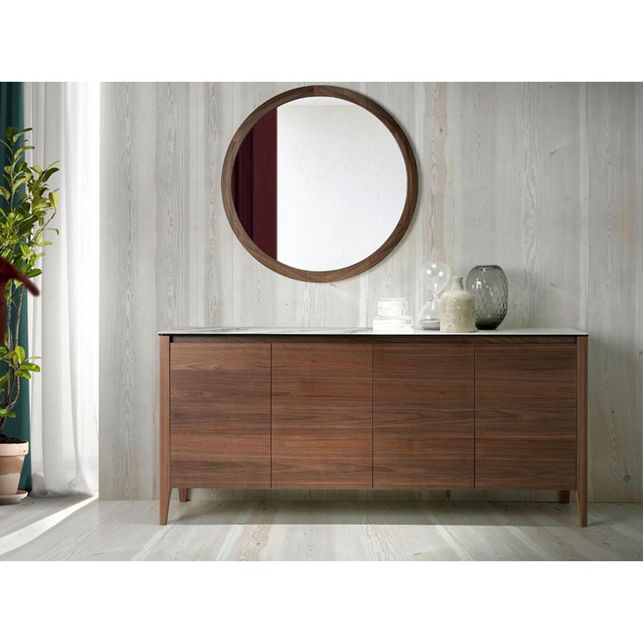 ANGEL CERDA Sideboard aus Nussbaumholz mit Glasplatte in Marmorimitation  