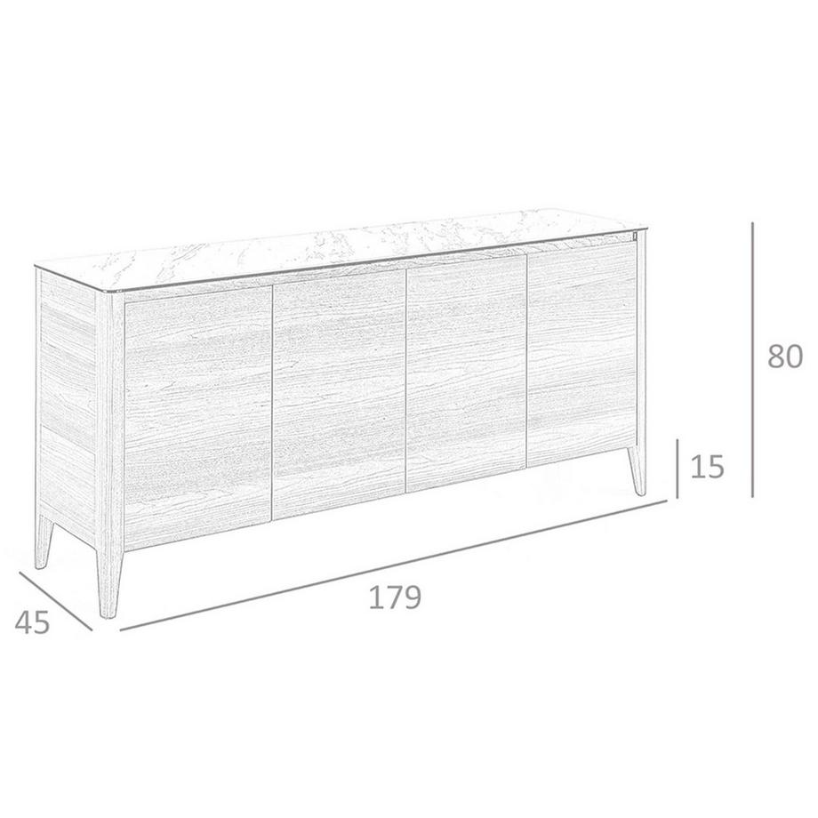 ANGEL CERDA Sideboard aus Nussbaumholz mit Glasplatte in Marmorimitation  