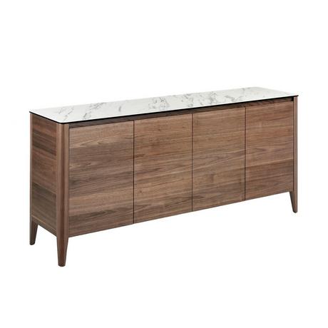 ANGEL CERDA Buffet en noyer avec plateau en verre imitation marbre  