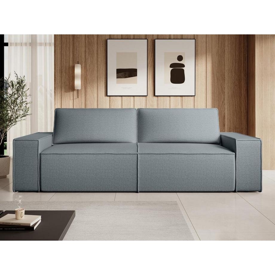 Vente-unique Canapé 4 places convertible en tissu texturé bleu AMELIA  