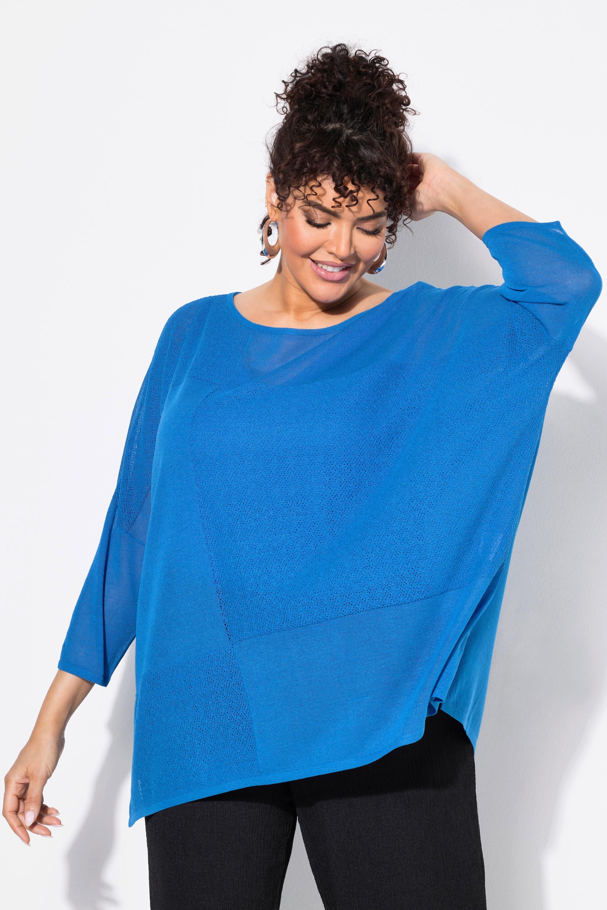 Ulla Popken Pull Oversize Maille Texturée Carreaux Encolure Ronde Manches Courtes  