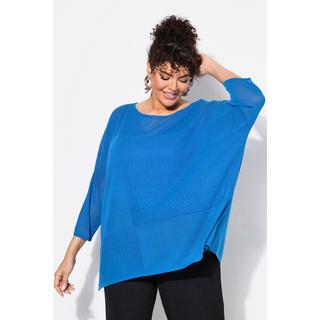 Ulla Popken Pull Oversize Maille Texturée Carreaux Encolure Ronde Manches Courtes  