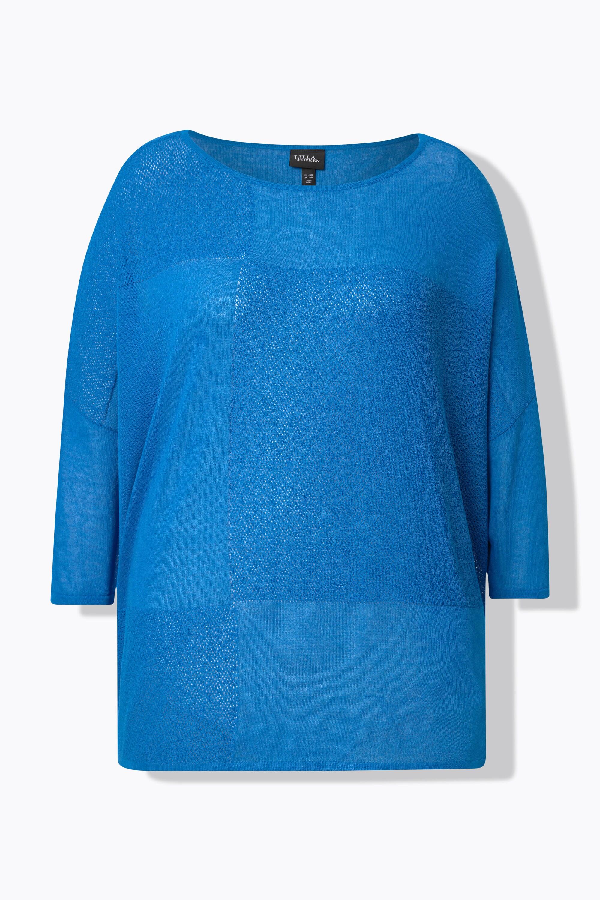 Ulla Popken Pull Oversize Maille Texturée Carreaux Encolure Ronde Manches Courtes  