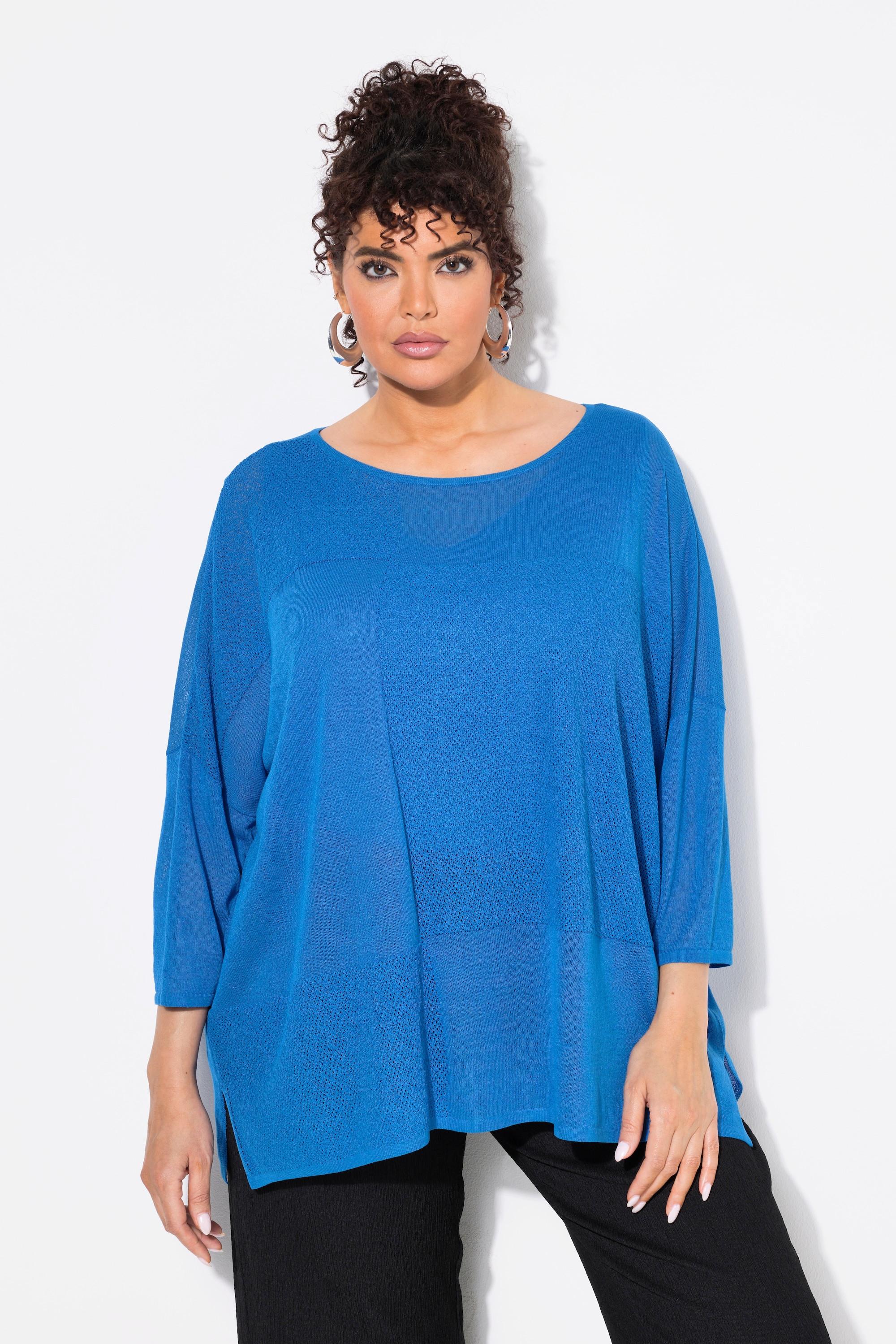 Ulla Popken Pull Oversize Maille Texturée Carreaux Encolure Ronde Manches Courtes  