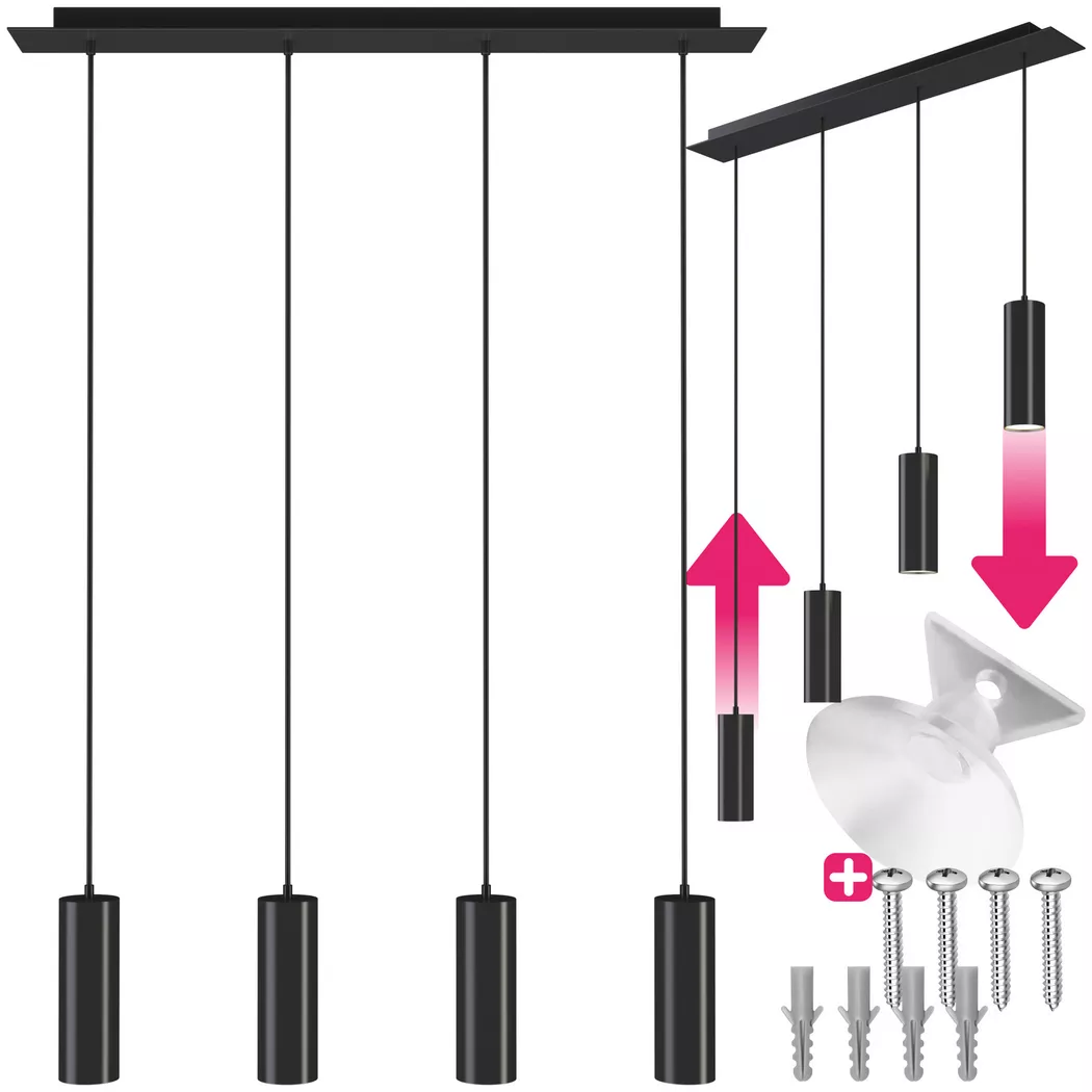 Tectake – Pendelleuchte Lumea, 4-flammig, längenverstellbare Kabel, 80cm, Schwarz