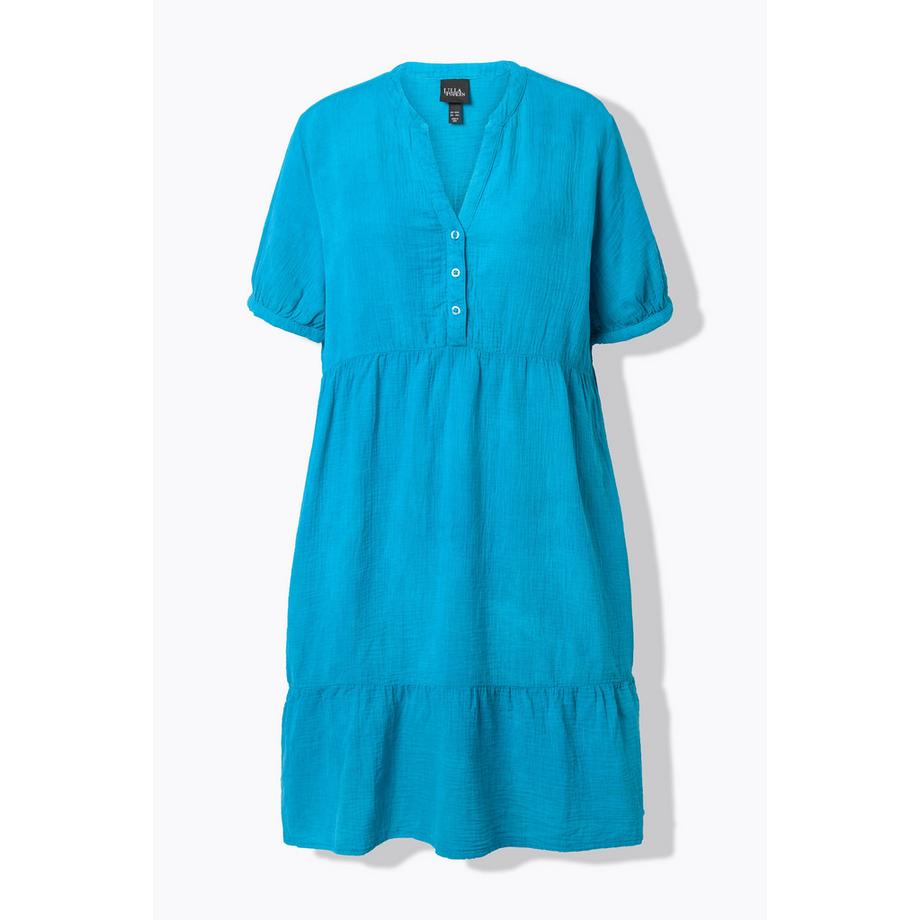 Ulla Popken Robe en mousseline coupe évasée col tunisien manches courtes  