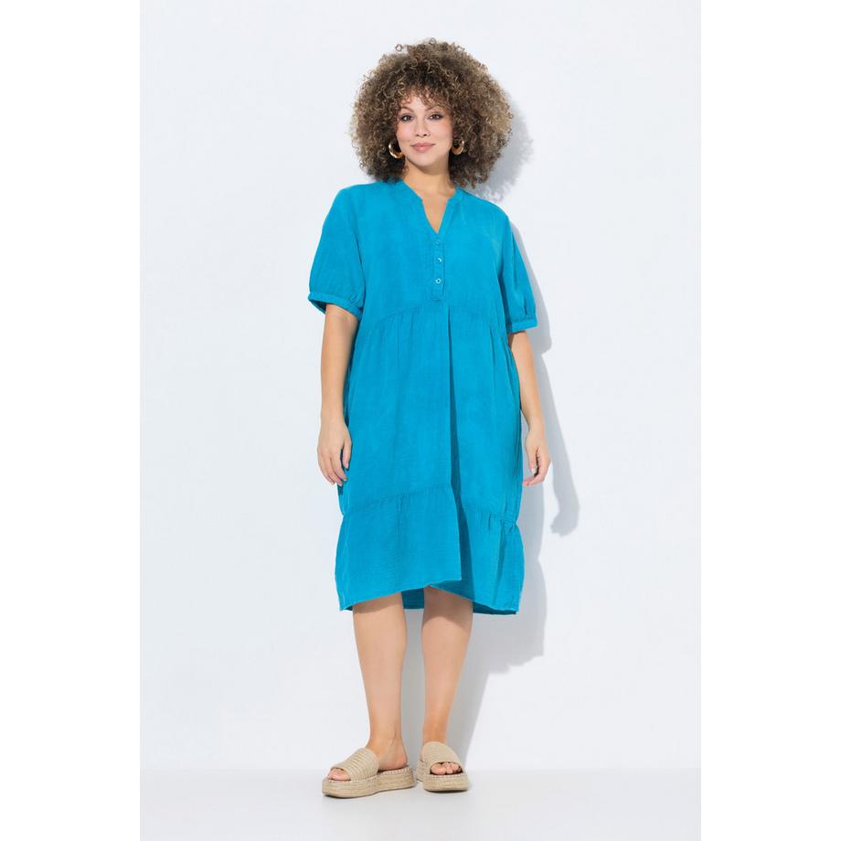 Ulla Popken Robe en mousseline coupe évasée col tunisien manches courtes  